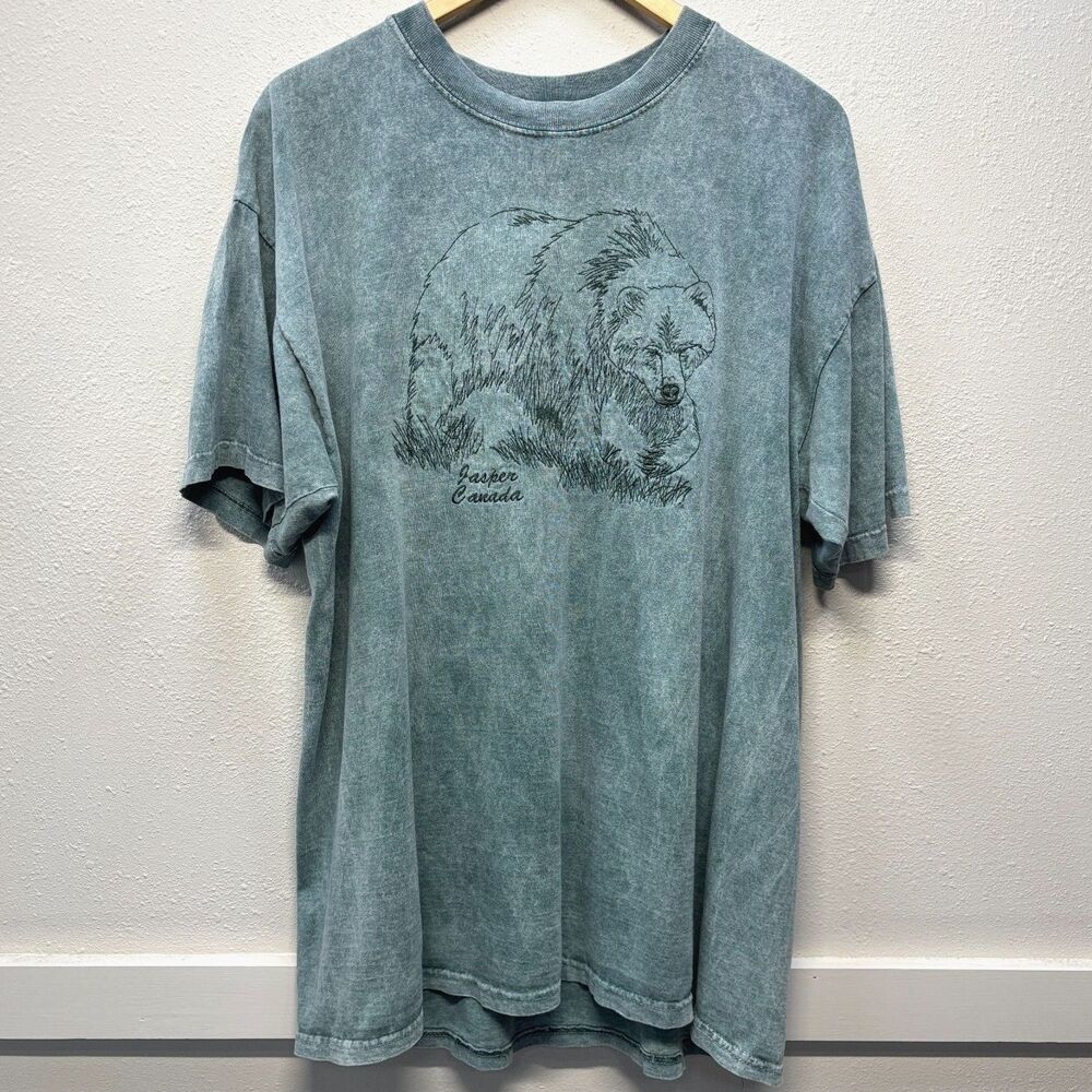 Jasper Canada Stitched Grizzly Bear Acid Green T-Shirt Gildan Heavy Cotton XL